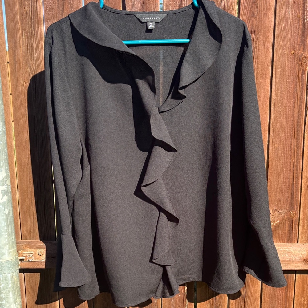 Investments Black Ruffled Blouse Sz XL